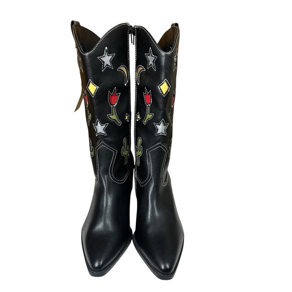 No Boundaries Western Cowgirl Boots Cactus Moon Star Black Faux Leather Womens 9 - Picture 7 of 10